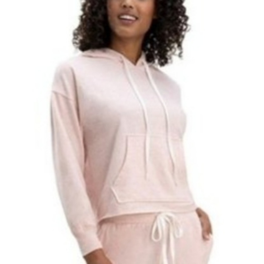 New Splendid Womens Raw Hem Comfy Hoodie Pink S